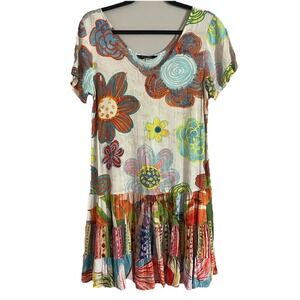 Jams World Dress Small Patch Floral Women's‎ Scoop Neck Tiered Sundress Ruffle